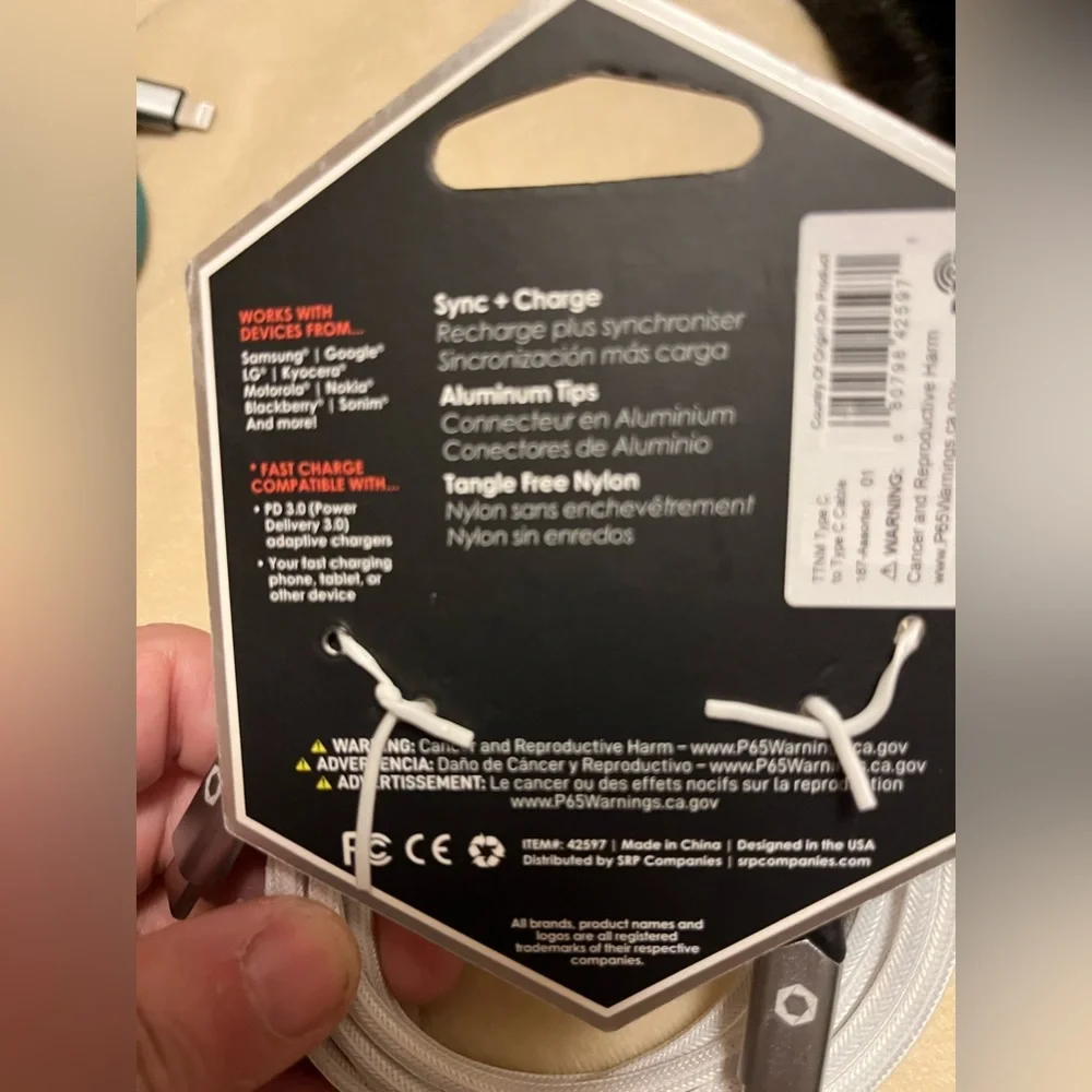 TITANIUM 6FT Tangle Free Heavy Duty USB Cable C 2 C Connector Fast Charging